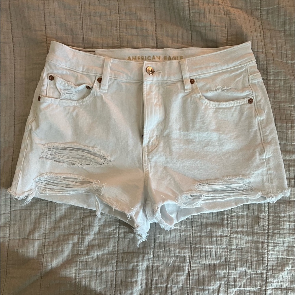 American Eagle Outfitters White Jean Shorts Distressed Style